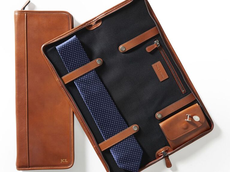 Monogrammed leather tie case best man gift