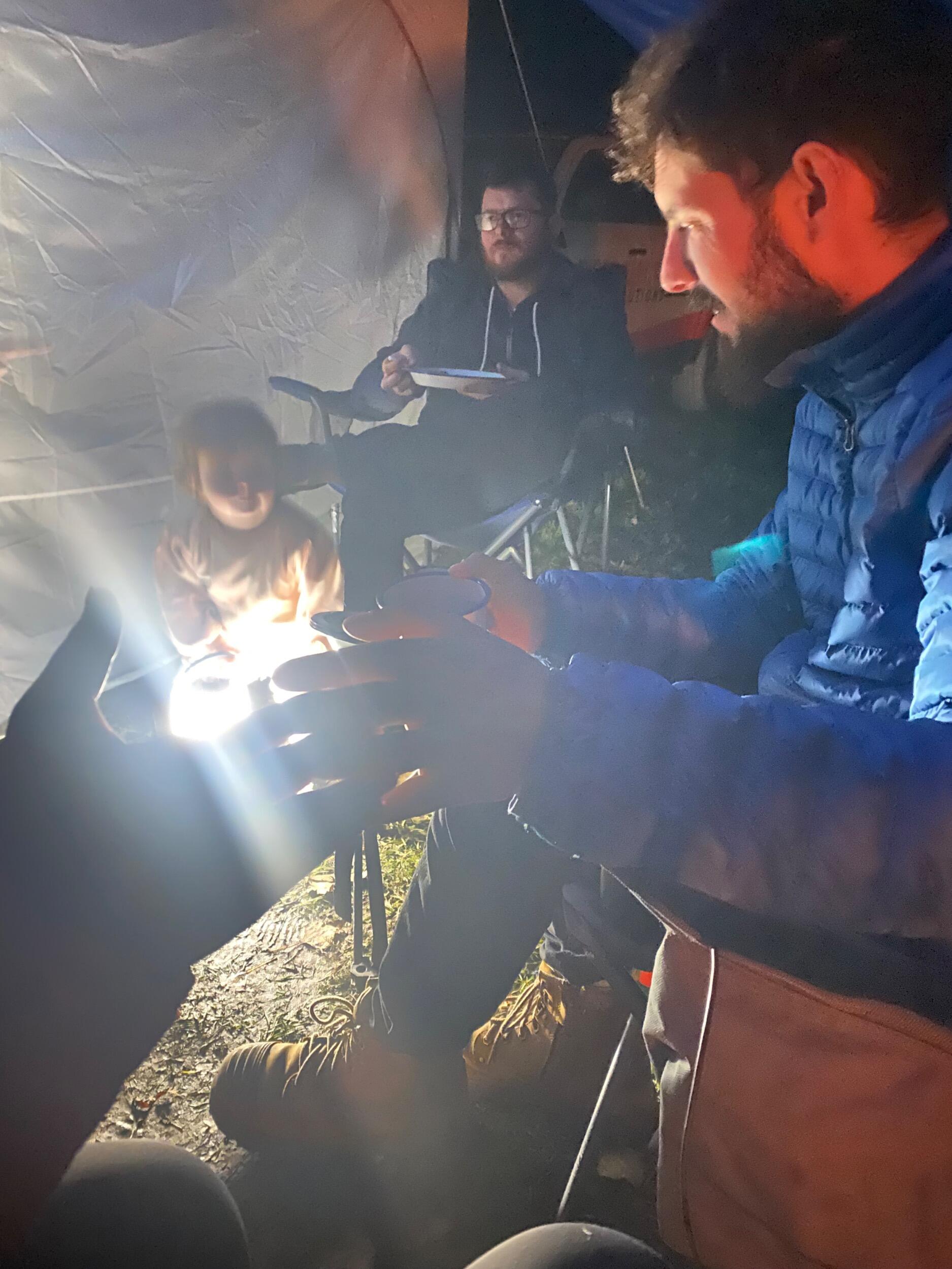 Easter weekend camping. In a typhoon. We still book an annual trip so it didn't break us.