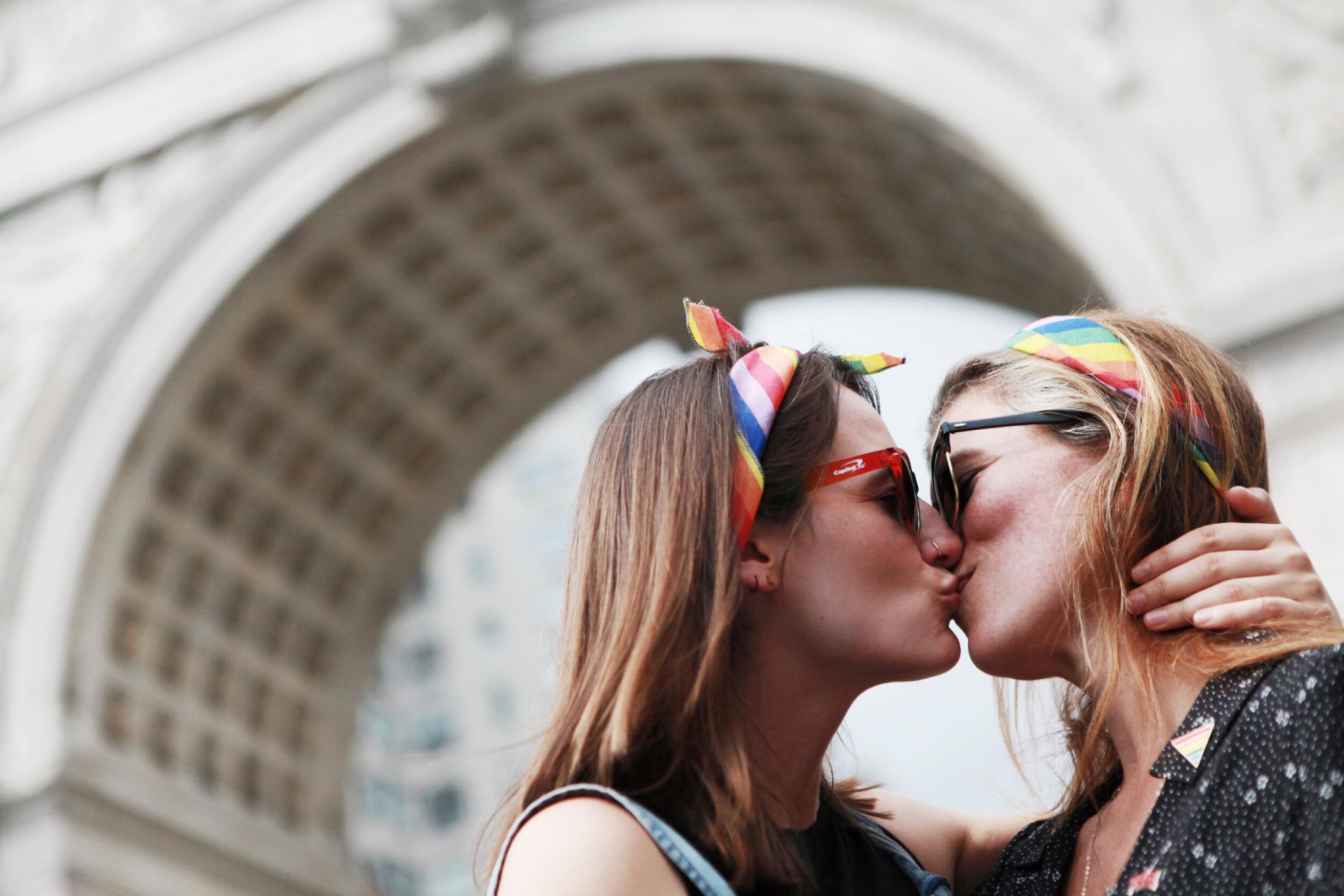 First Pride Parade together! Photo by Sara’s brother Chris Bruce ❤️