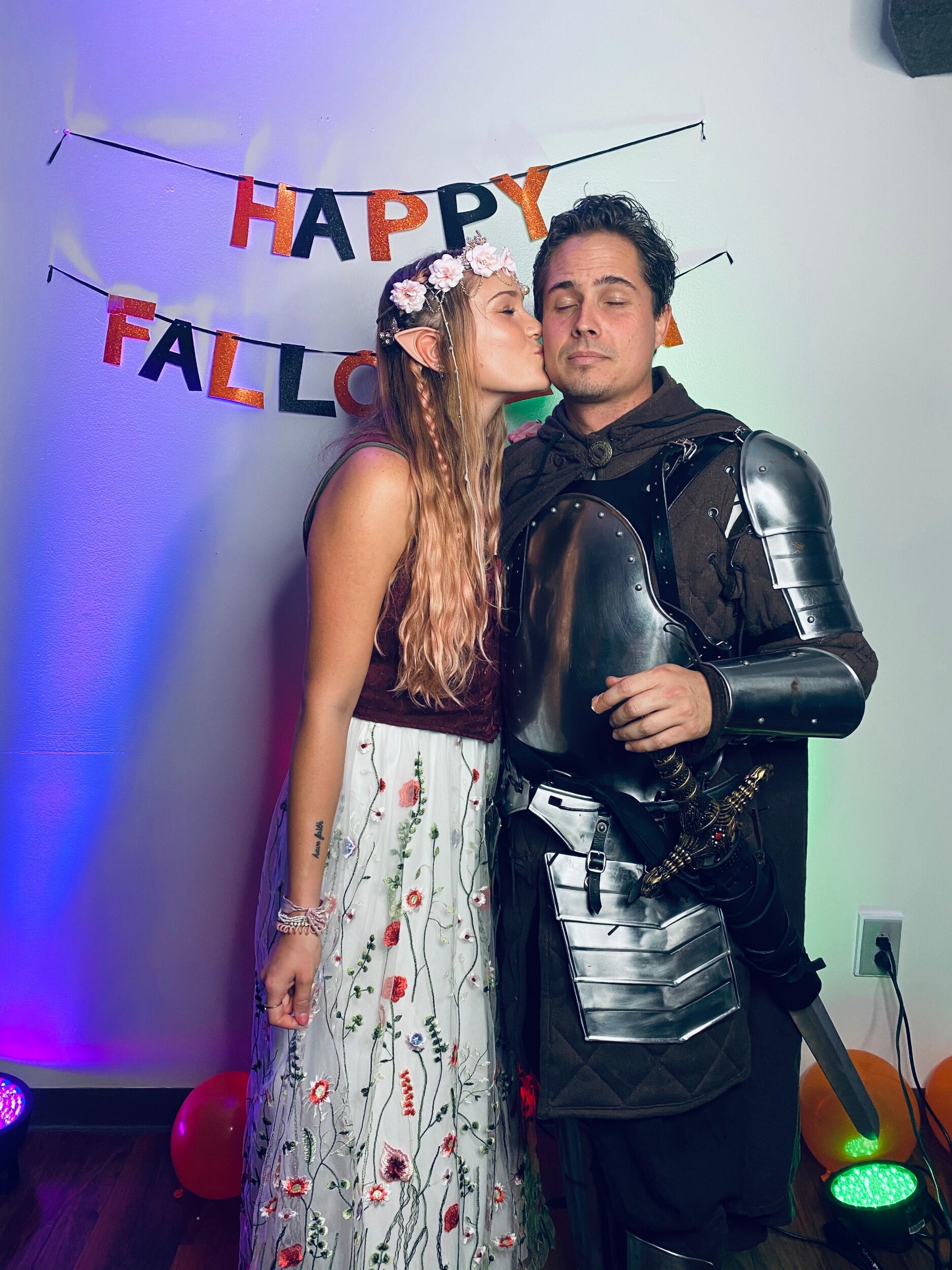 First Halloween together! Elvish Princess and her Knight; Prince Charming for Open Mic Night at Mezzanine Young Adult Church!  Scott read her a very romantic poem from the platform! Way to go Scott! 