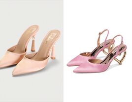 Two pairs of pink wedding shoes