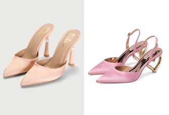 Two pairs of pink wedding shoes