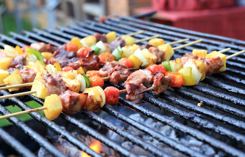 shish kabobs on the grill