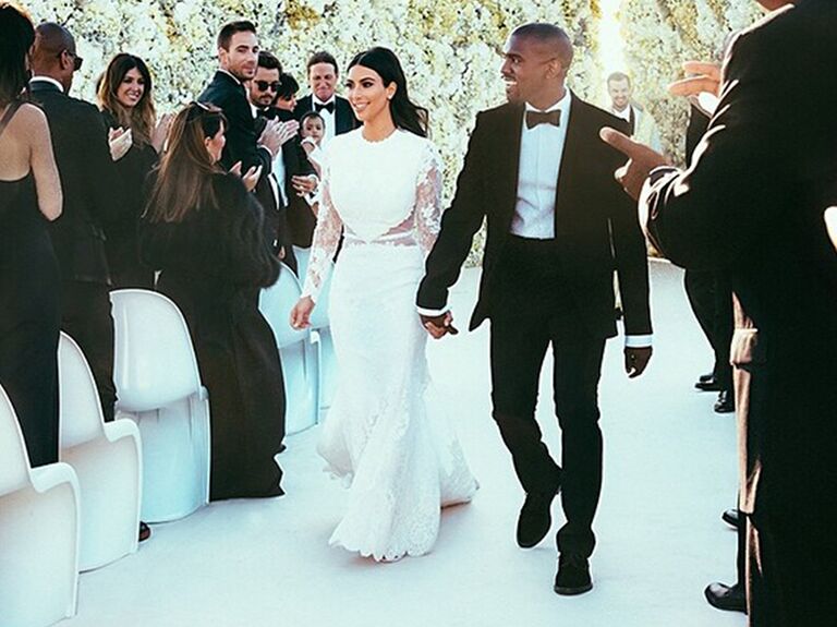 Kim Kardashian and Kanye West on their wedding day