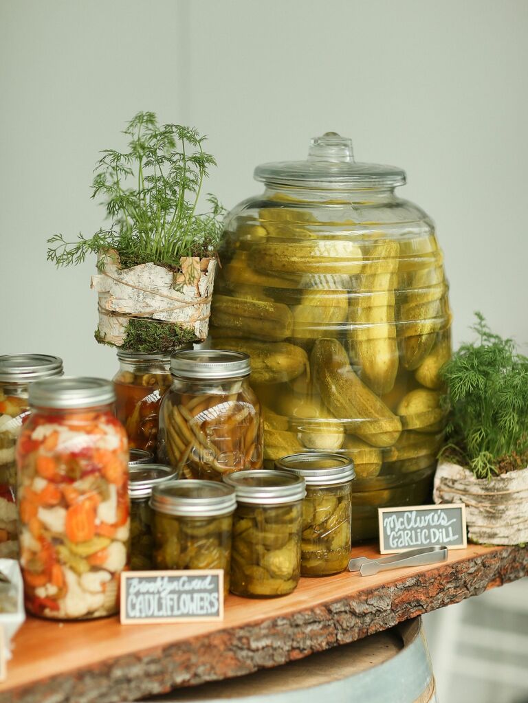 Pickle station for your summertime wedding reception food ideas