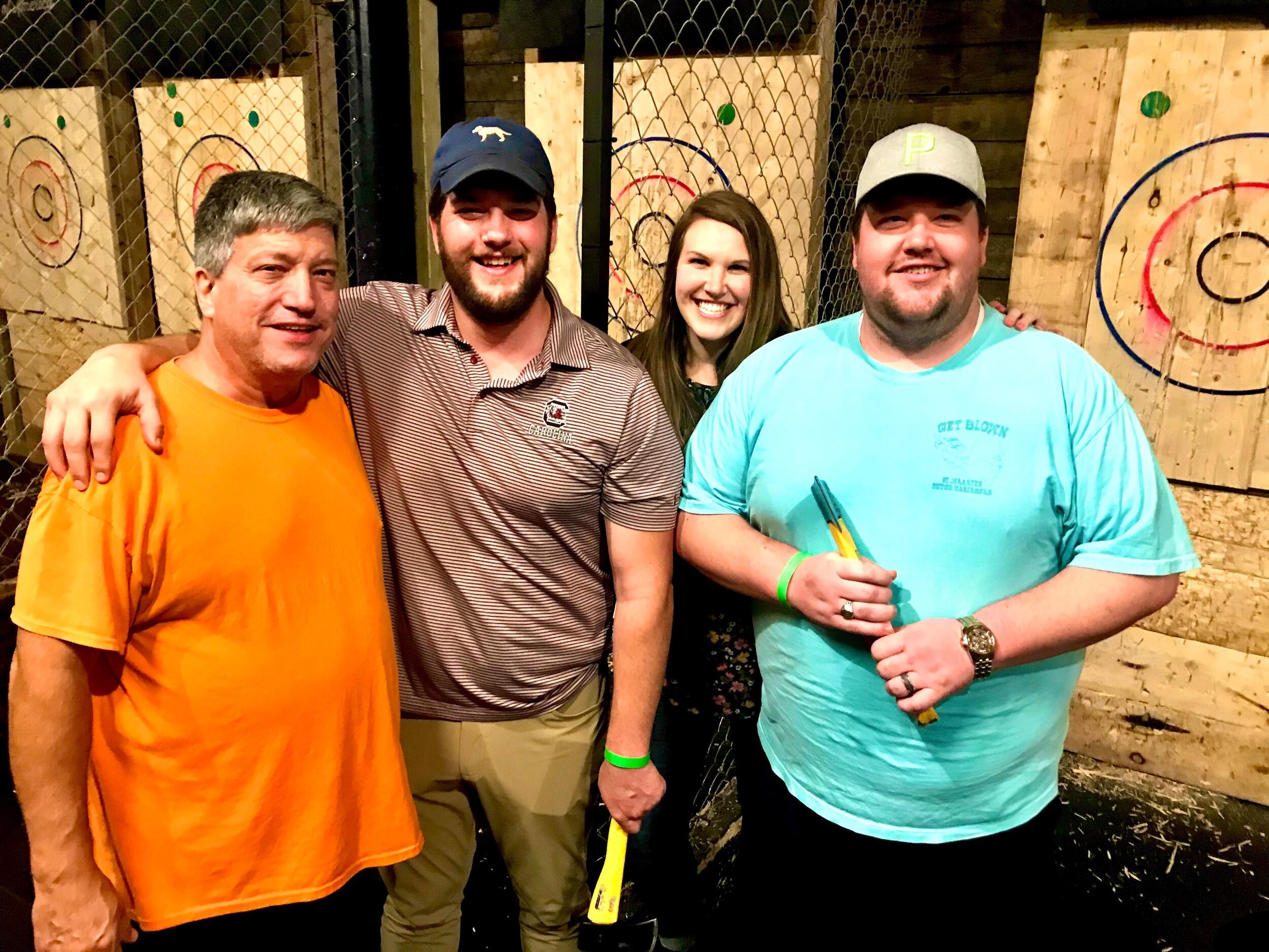 Matt's dad and brother visited for the weekend. In between putting new backsplash up in the kitchen, everyone found time for a little axe throwing!