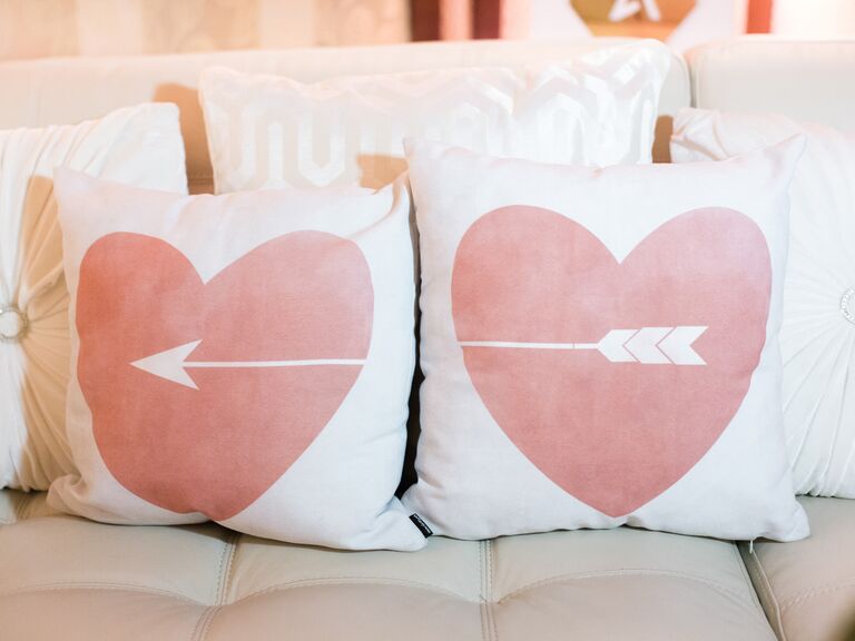 Lounge pillows with heart and arrow designs