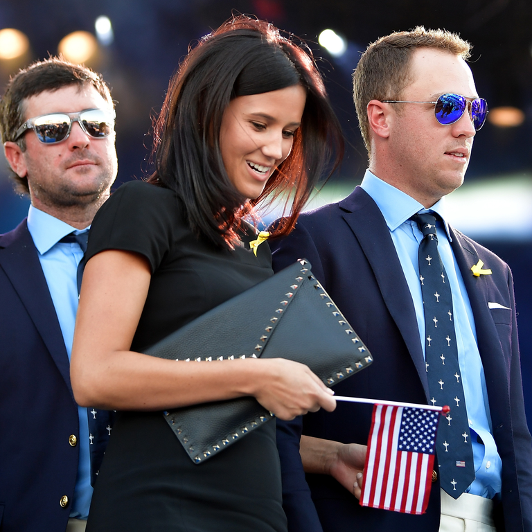 Justin Thomas and Jillian Wisniewski attend the Ryder Cup in Paris