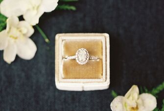 Oval engagement ring in velvet ring box