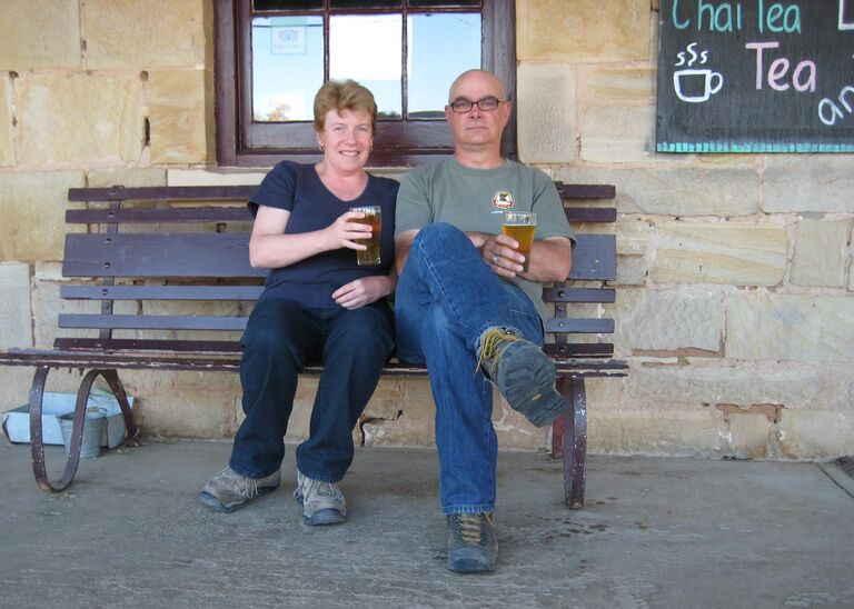Tibooburra, NSW - enjoying a refreshing ale outside the famous Family hotel