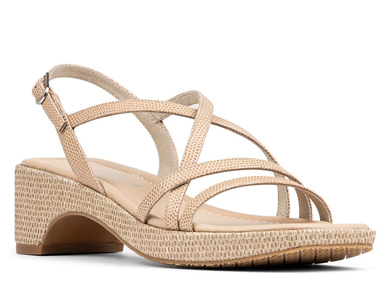 Strappy lizard print sandal for beach wedding from Donald Pliner 