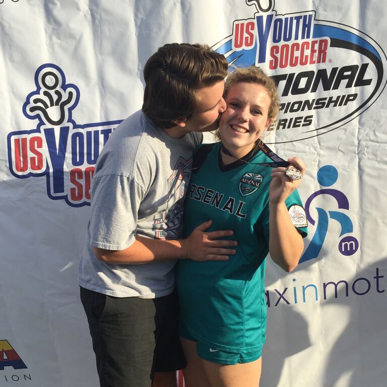 Kelsey's team won the state championship and Nick was being the best supporter. While it was a win for Kelsey she could not have done it without Nick's support during her knee injury recovery.
