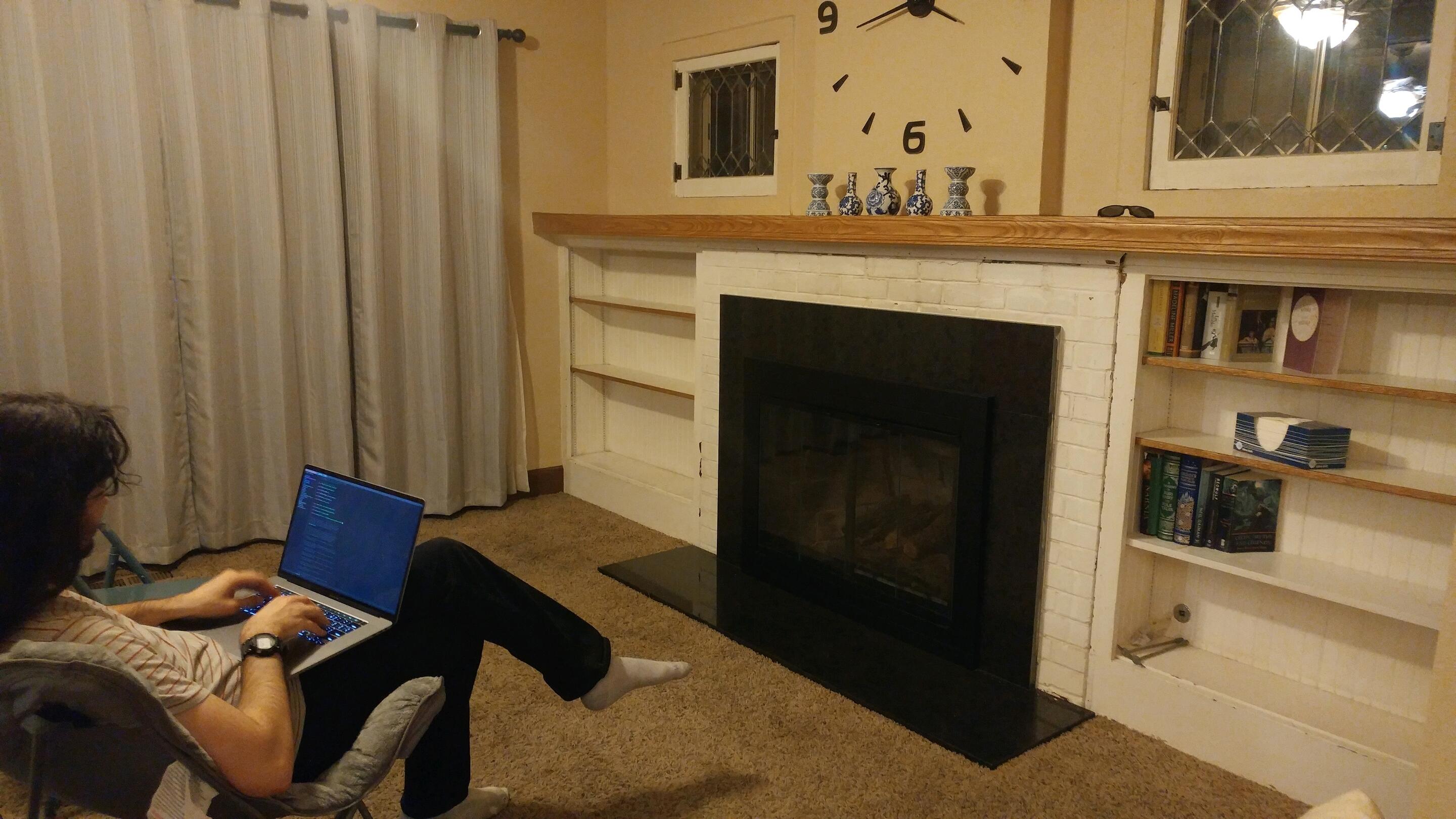 First night in the new house! After Bruce had a frustrating day of driving all over Spokane to get checks written and papers signed, he and Anna were both rewarded by spending the evening and night in their own new house! Bruce even brought his laptop and a box or two of belongings, and Anna brought a box of books and small decor items to make it homey. The pride, excitement, and joy they felt in having a house of their own was too overwhelming to just stay away!