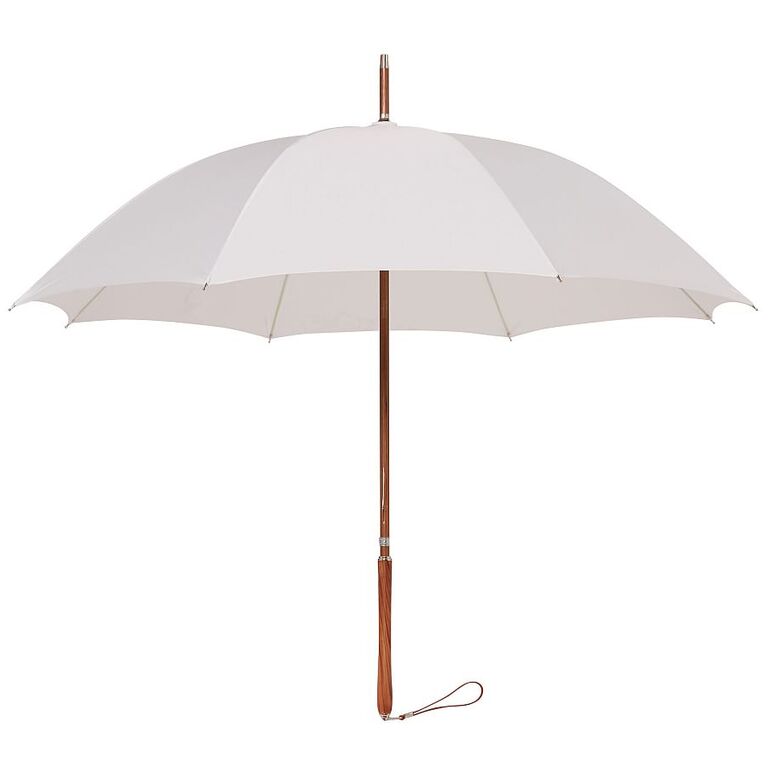 White umbrella with a high-quality wooden handle. 