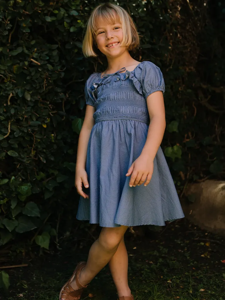 Kids blue polka dot mommy and me dress for wedding from Ivy City Co