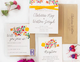 Colorful Cinco de Mayo inspired wedding invitation suite.