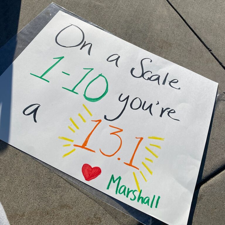 Marshall cheering Payton on during her first half marathon in Napa Valley all the way from Tennessee!