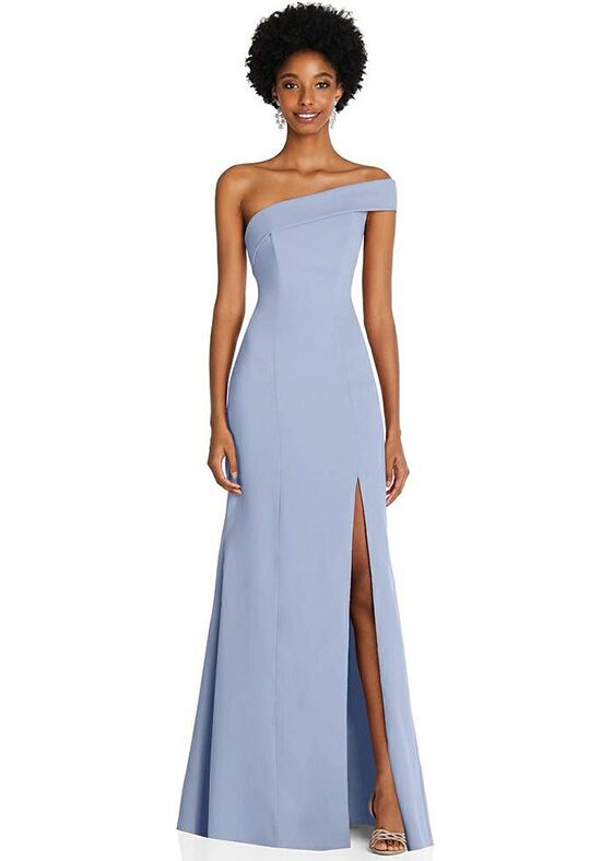 Dessy Group Asymmetrical Off-the-Shoulder Cuff Trumpet Gown With