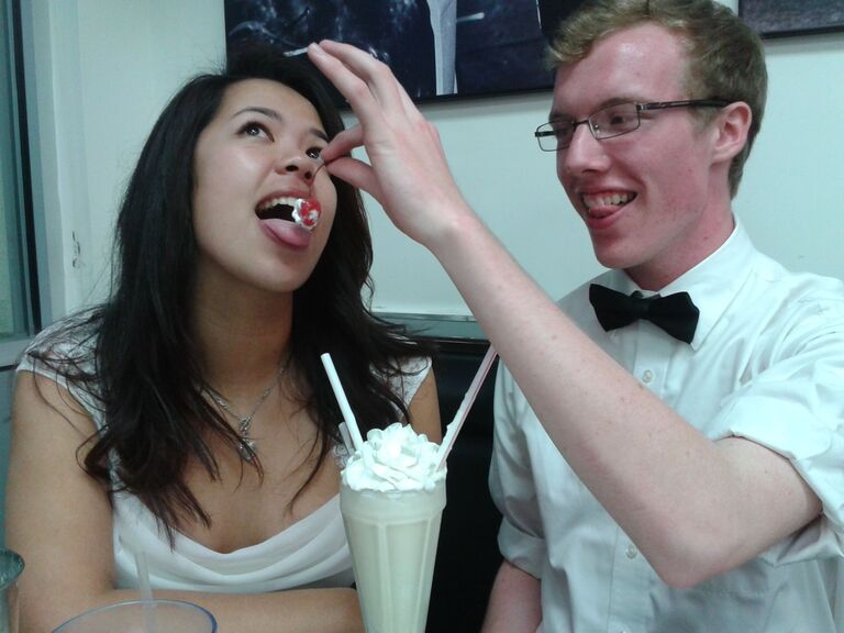Drinking milkshakes with friends after Snow Ball 
(Their first dance together!) 
