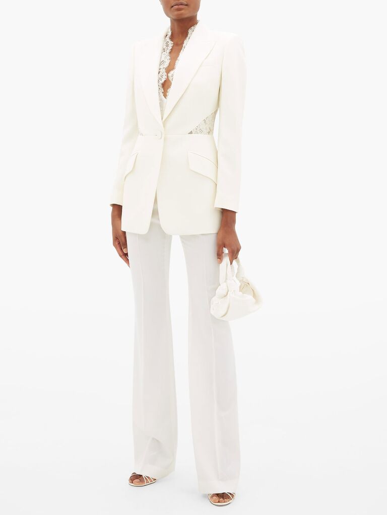 plus size off white pants suit