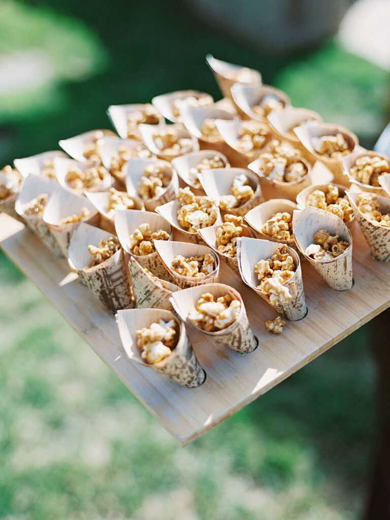Fun popcorn cups for your wedding reception food ideas