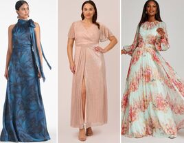 Collage of three spring mother-of-the-bride dress ideas