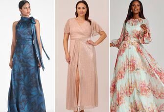 Collage of three spring mother-of-the-bride dress ideas