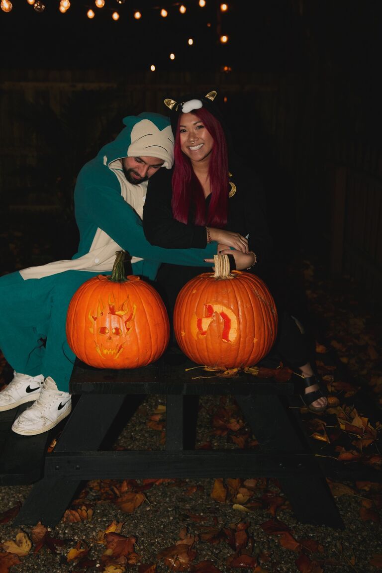 Continuing our tradition of pumpkin picking at Hubers and carving whilst watching Hocus Pocus. The onesies were a new thing!