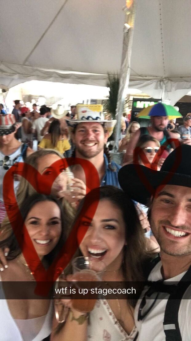 Presley and RJ’s very first photo together, taken at Stagecoach—the moment they first locked eyes and their story began. Huge thanks to Brenda Barney (center) for capturing this moment on Snapchat and for introducing us—you’re the best!