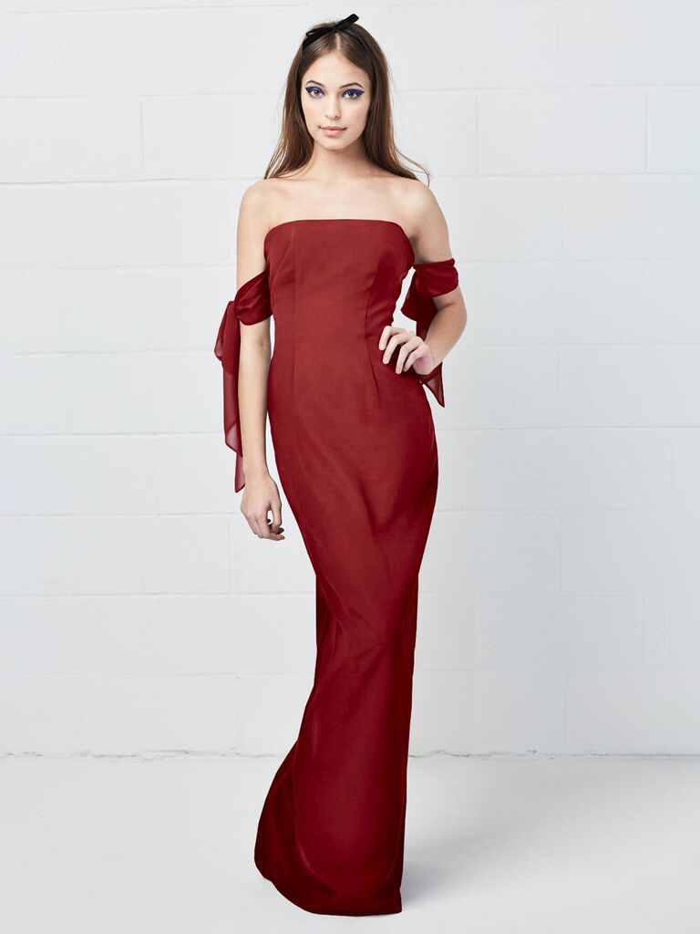 Strapless georgette hotsell sheath bridesmaid dress