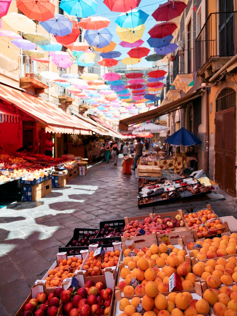 Open air farmers market in Sicily, Italy