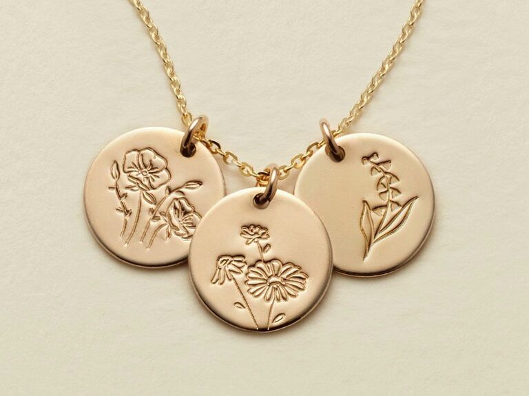 Made By Mary gold birth flower necklace with three discs gift for wife
