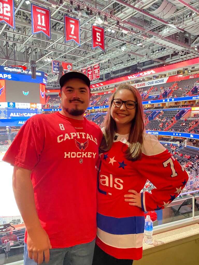 Mitchell's first Capitals game! Amanda loves watching hockey and we enjoy going to games together.
