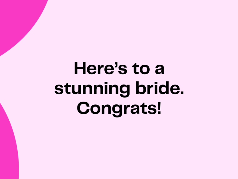 'Here's to a stunning bride. Congrats!' graphic