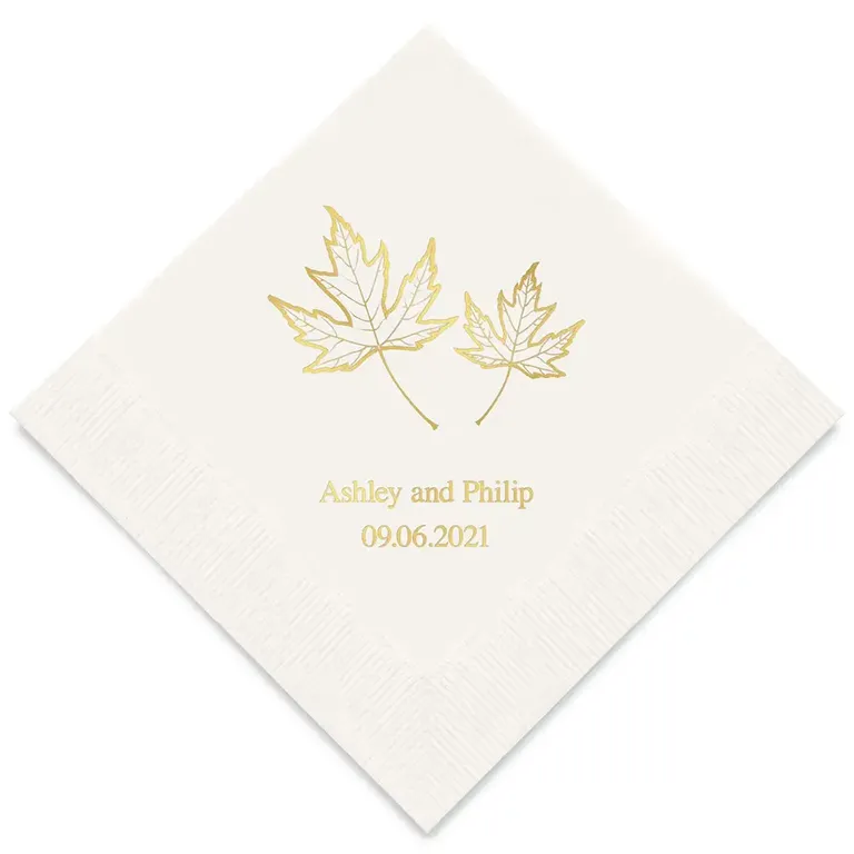Personalized Foil Printed Fall Leaf Paper Napkins