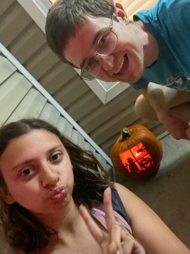 Carving Champs! Andrew and Jodie's first Halloween pumpkin together.