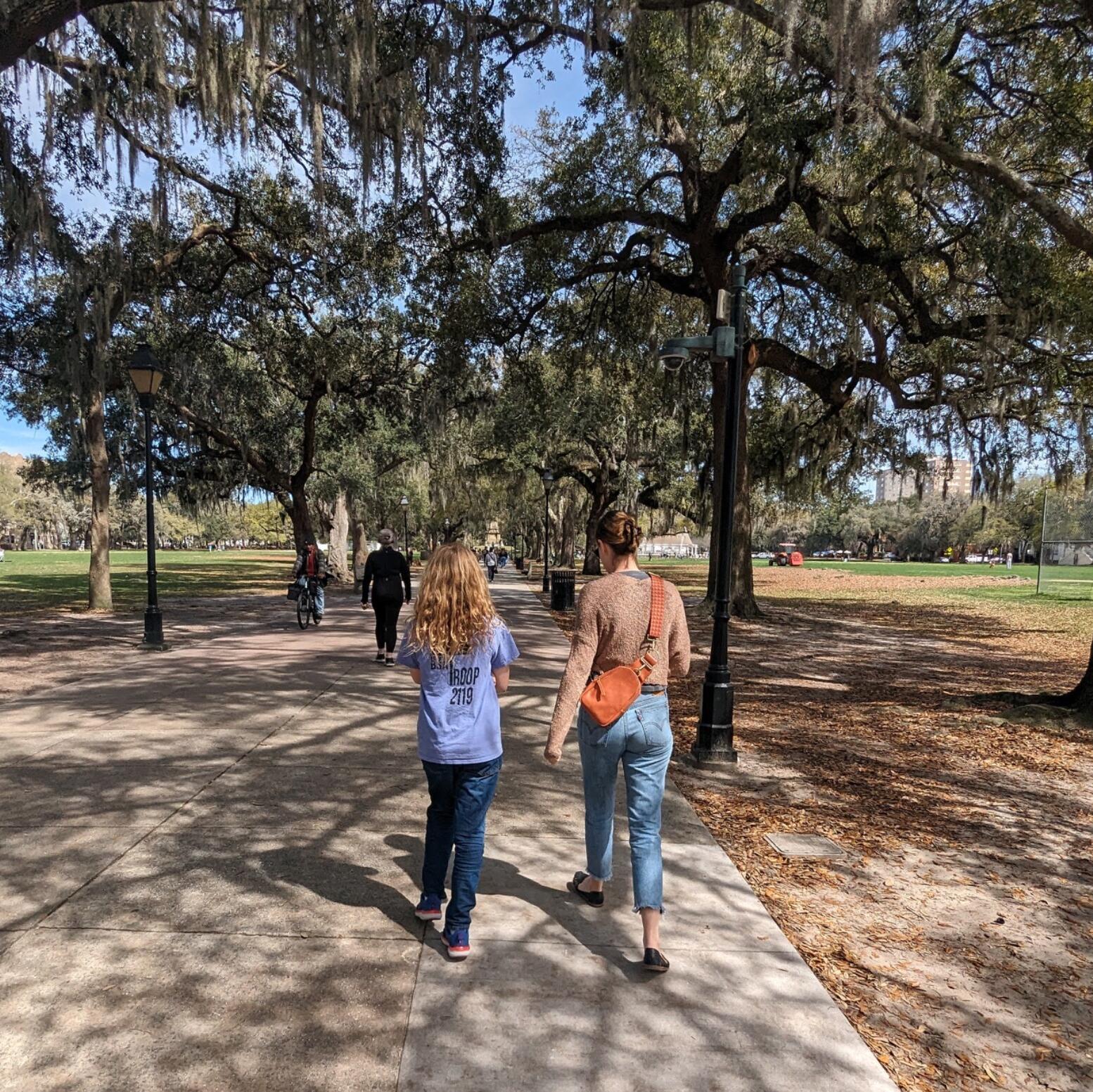 Spring Break in Savannah: Jayne and Orin (pictured here) heading to the Savannah College of Art and Design (SCAD) Welcome Center. Orin then learned there are entire schools for just art!
