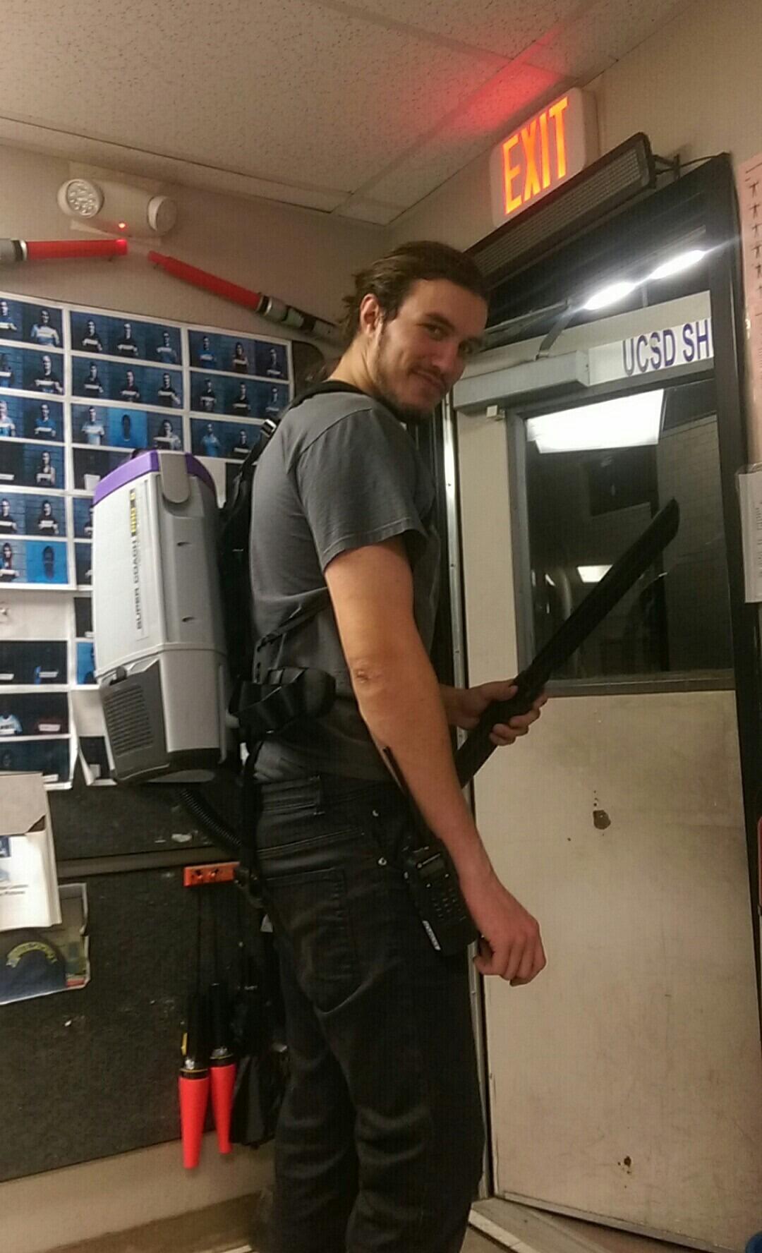When Tommy thought his uncle Gary was a Ghostbuster! That is a vacuum to clean the UCSD buses from when Gary was a bus driver.