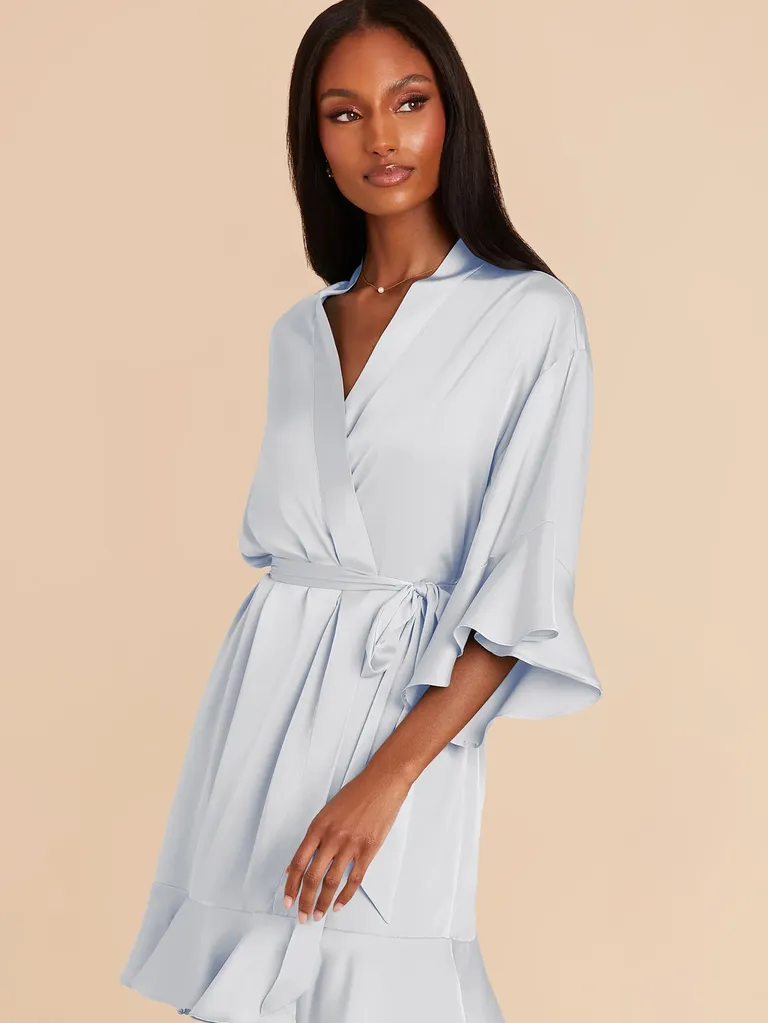 Blue bridesmaid getting ready robe bridesmaid proposal gift from Birdy Grey