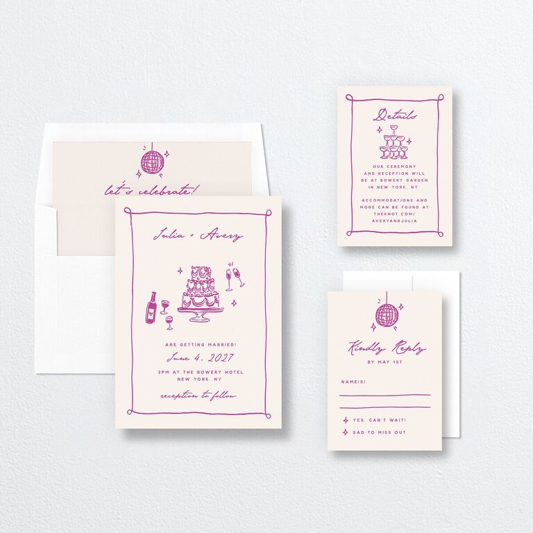 Pink and cream drawing invites