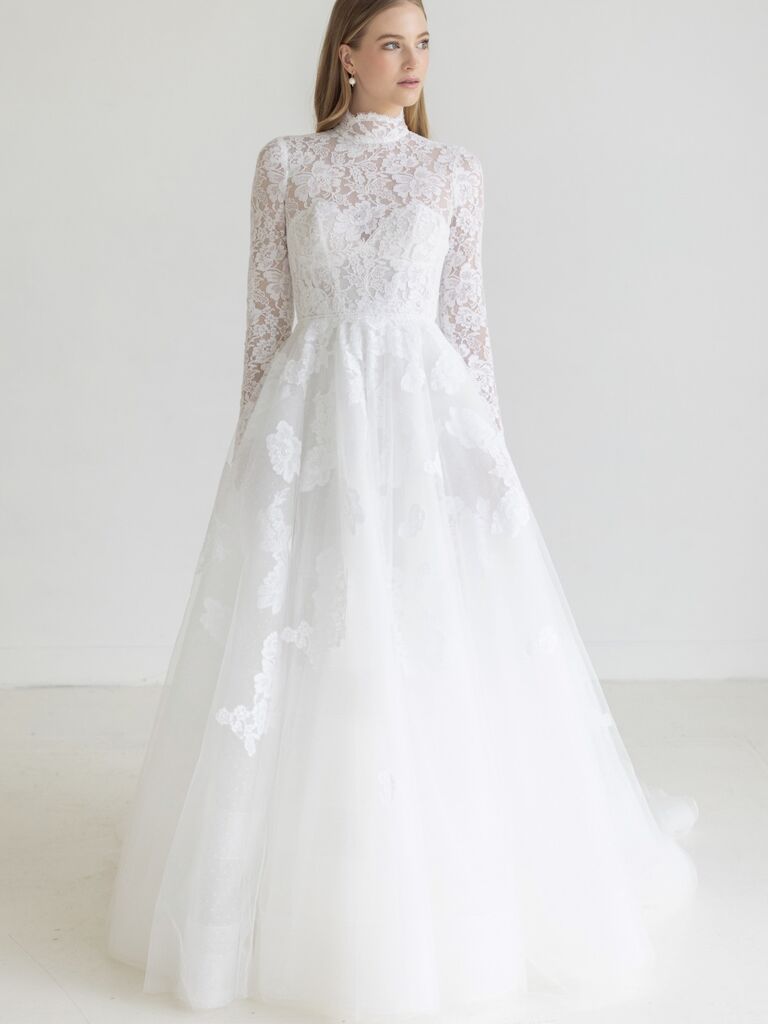 Watters lace modest wedding dress