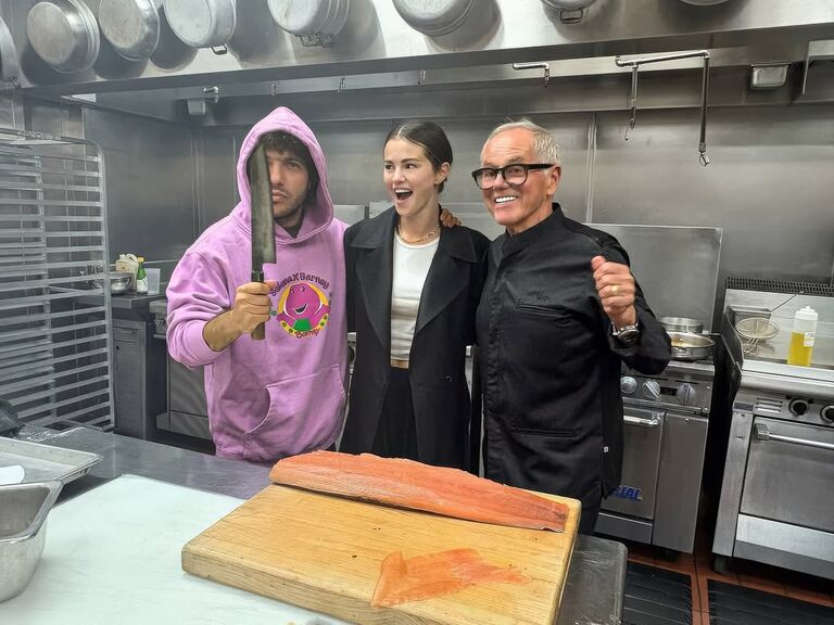 Selena Gomez and Benny Blanco with wedding chef Wolfgang Puck