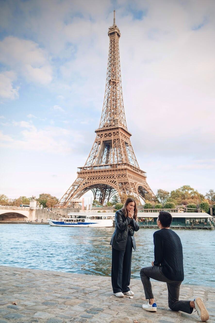 In Paris, amidst a bedbug outbreak, terrible weather, the mobilization of 7000 French troops, Sam's sudden miserable illness and subsequent grumpiness, a photographer who had to get moving to the next engagement, we managed to get engaged.