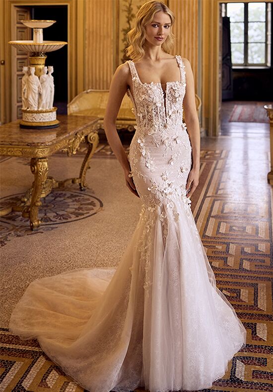 Mermaid Wedding Dresses with Detachable Train Square Neck Lace