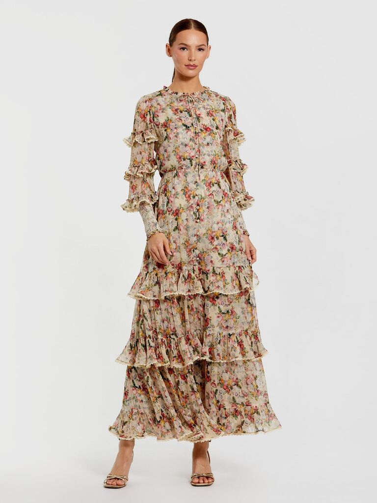chinese dress ladies PRETTYGARDEN Women's Fall Wedding Guest Dresses Boho Floral Long Sleev