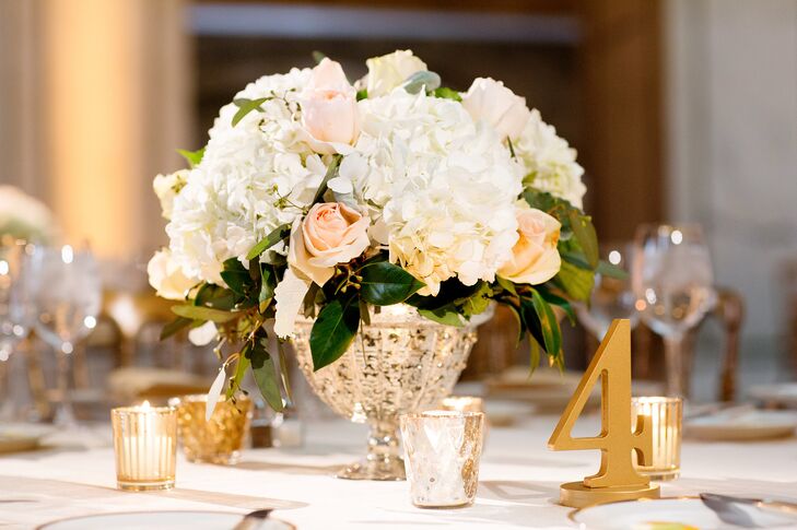 Neutral Flowers In Mercury Glass Centerpiece