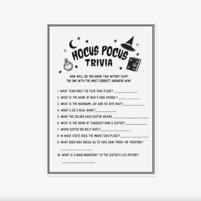 Hocus pocus trivia printable game for bachelorette party