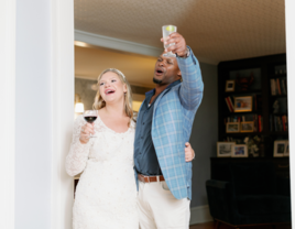 A couple giving speech at engagement party