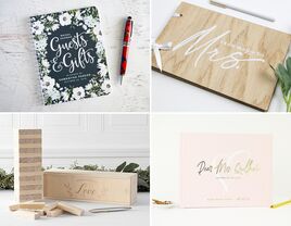 Collage of four weding shower guest books