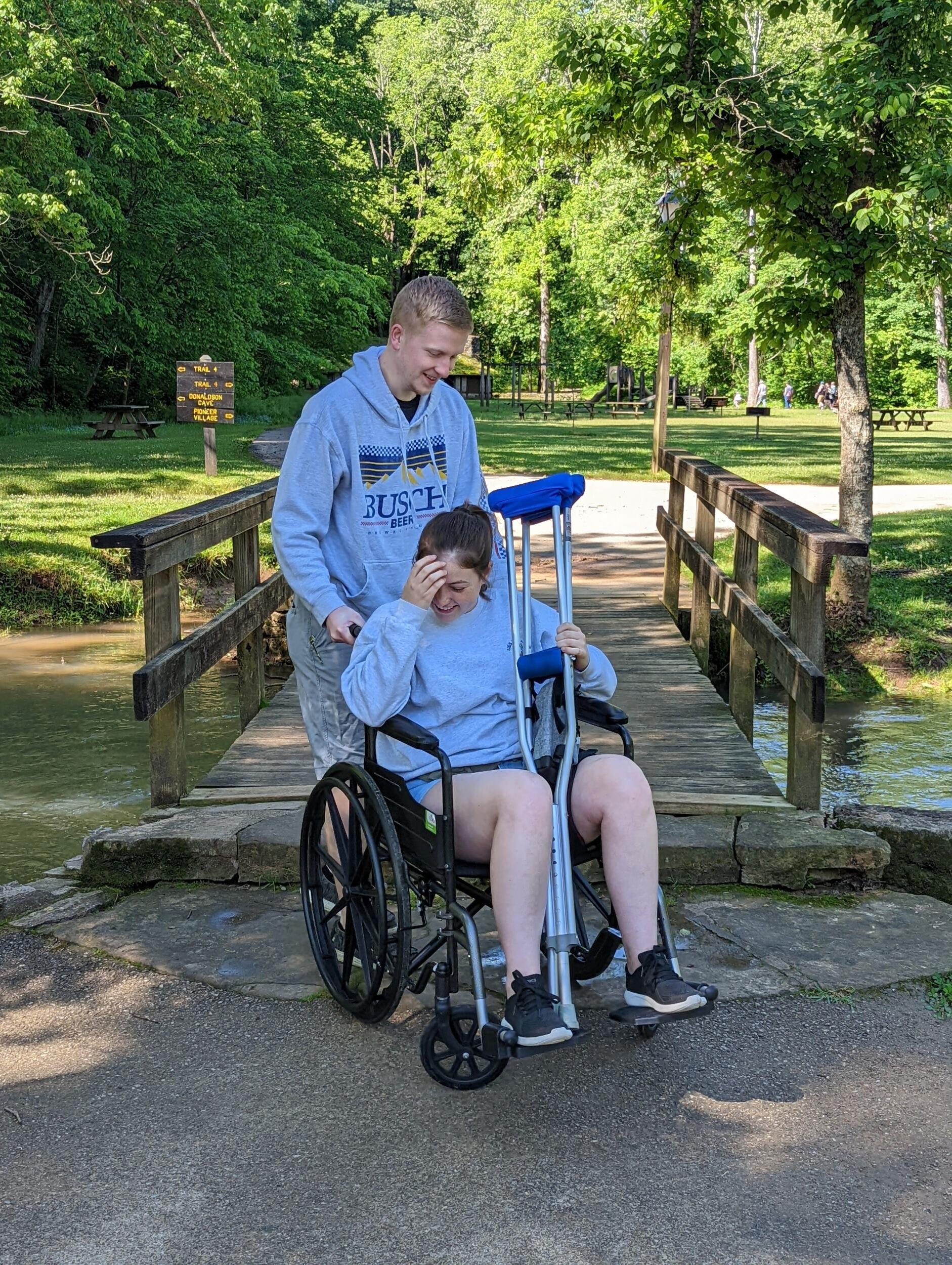 We went to Spring Mill State park where Corey helped Sarah around in her wheel chair and crutches post surgery